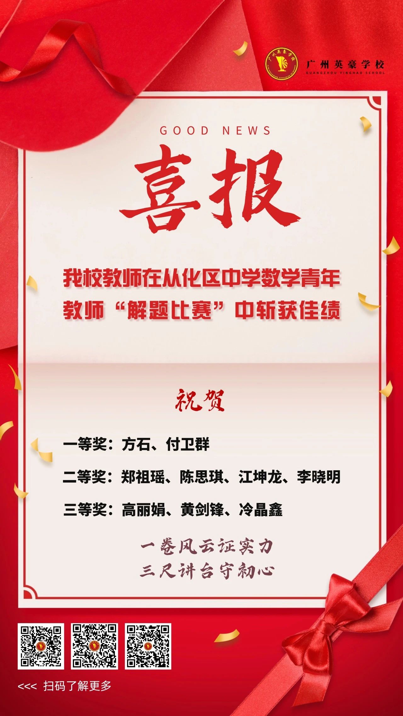 喜报｜我校教师在从化区数学青年教师解题大赛中荣获佳绩并将代表从化出征市赛